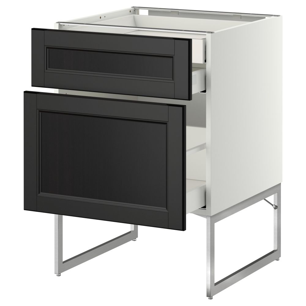 Напольный шкаф 2 фронтальных панели, 2 нижних,1 встроенный ящик МЕТОД / МАКСИМЕРА, белый, Лаксарби черно-коричневый - схема-чертеж с размерами