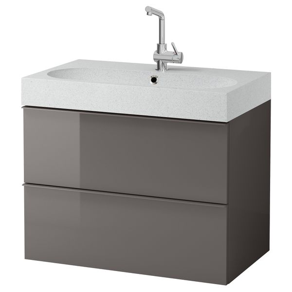 Шкаф для раковины с 2 ящиками ГОДМОРГОН / БРОВИКЕН, глянцевый серый, светло-серый (80x49x68 см) - схема-чертеж с размерами