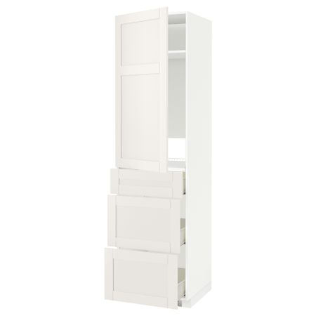 Высокий шкаф для холодильника, с дверцами, 3 ящика МЕТОД / ФОРВАРА, белый, Сэведаль белый (60x60x220 см)