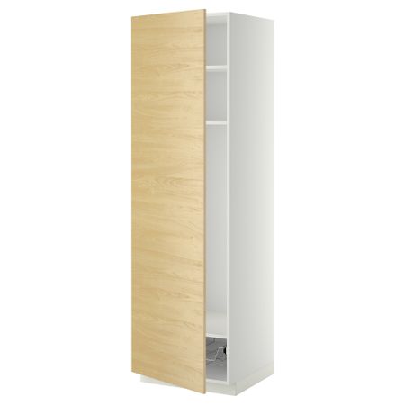 Высокий шкаф с полками, проволочной корзиной МЕТОД, белый, Тингсрид береза