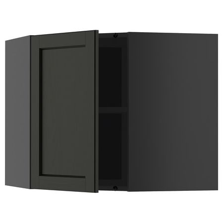 METOD Угловой навесной шкаф с полками - черно-серый/Lerhyttan черная морилка 68x60 см