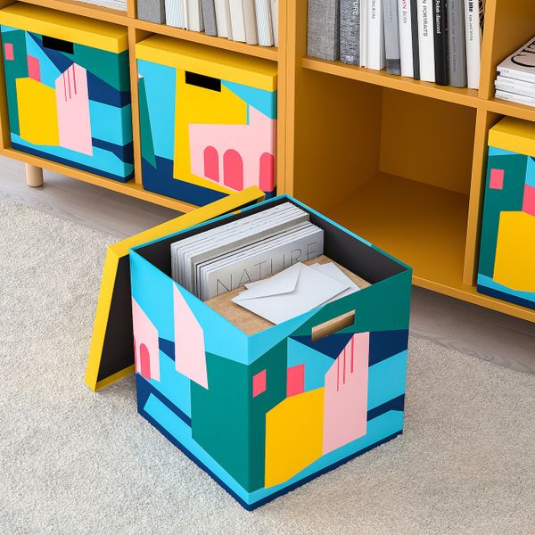 Коробка с крышкой, желтый, 30x30x30 см IKEA ТЬЕНА 204.341.39 - фото 3