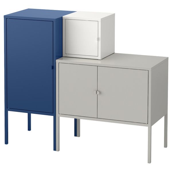 Комбинация для хранения, серый-белый/темно-синий 95x82 см IKEA ЛИКСГУЛЬТ 392.763.90 - фото 1