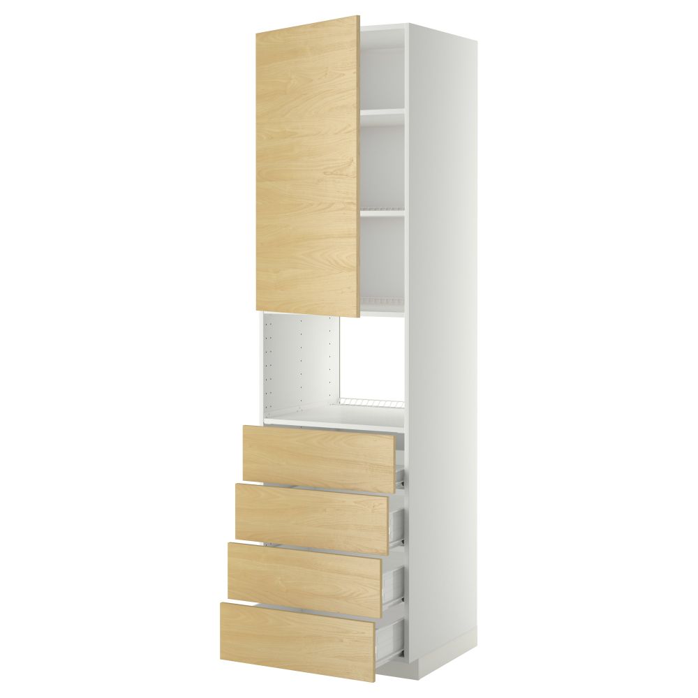 Высокий шкаф для духовки, дверца, 4 ящика МЕТОД / ФОРВАРА, белый, Тингсрид береза - фото 1