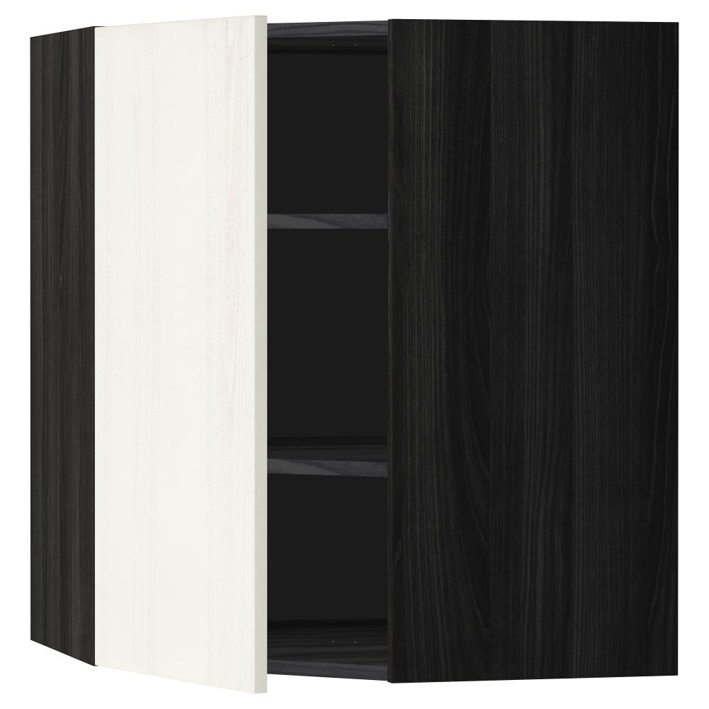 Угловой навесной шкаф с полками МЕТОД, черный, Росдаль белый - схема-чертеж с размерами