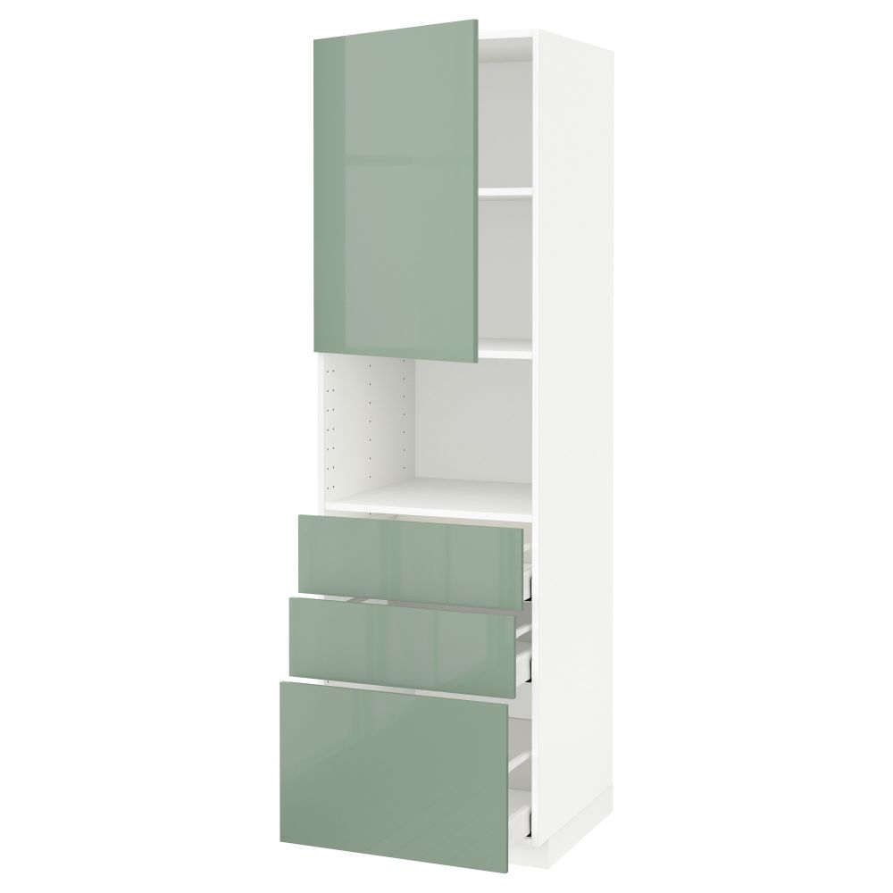 Высокий шкаф для/СВЧ+дверца/3 ящика МЕТОД / МАКСИМЕРА, белый, Калларп светло-зеленый - схема-чертеж с размерами