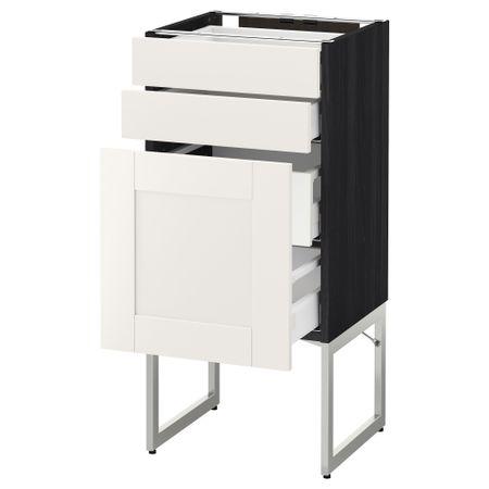 Напольный шкаф 3 фронтальных панели, 2 нижних, 2 средних ящика МЕТОД / МАКСИМЕРА, черный, Сэведаль белый