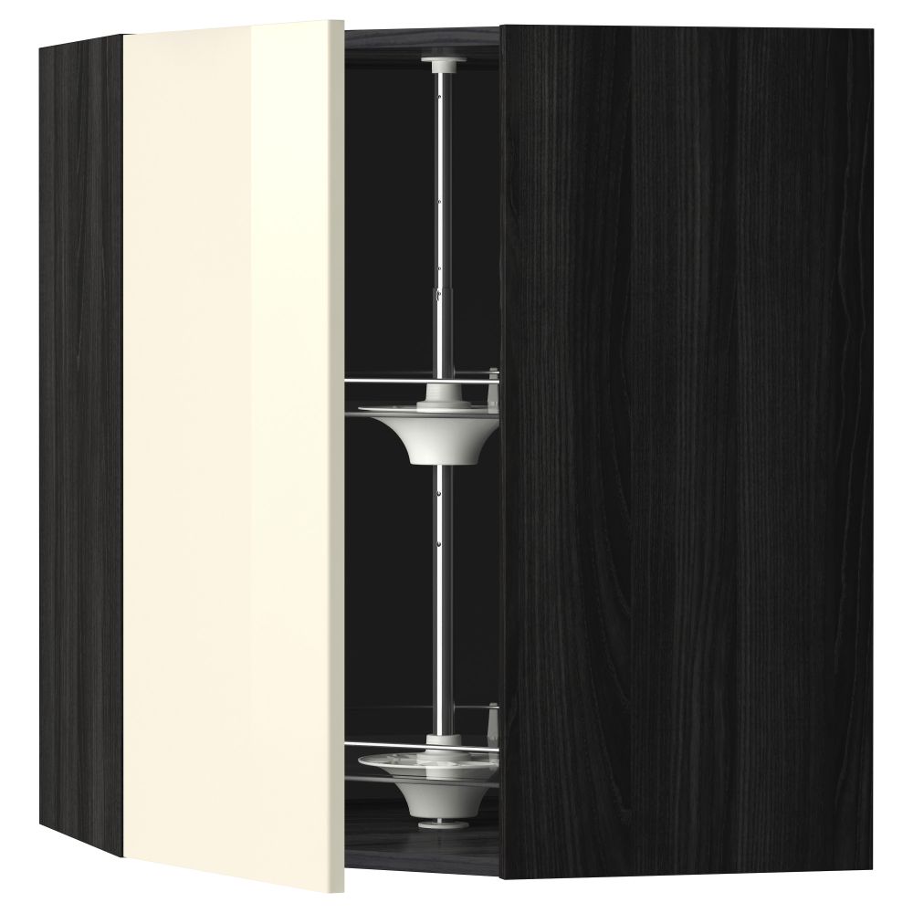 Угловой навесной шкаф с вращающейся секцией МЕТОД, черный, Рингульт кремовый - схема-чертеж с размерами