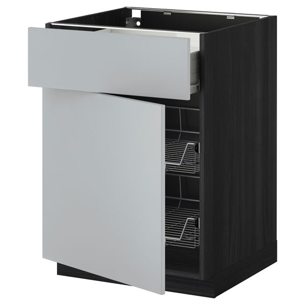 Напольный шкаф с проволочной корзиной, ящиком, дверью МЕТОД / ФОРВАРА, черный, Веддинге серый - схема-чертеж с размерами