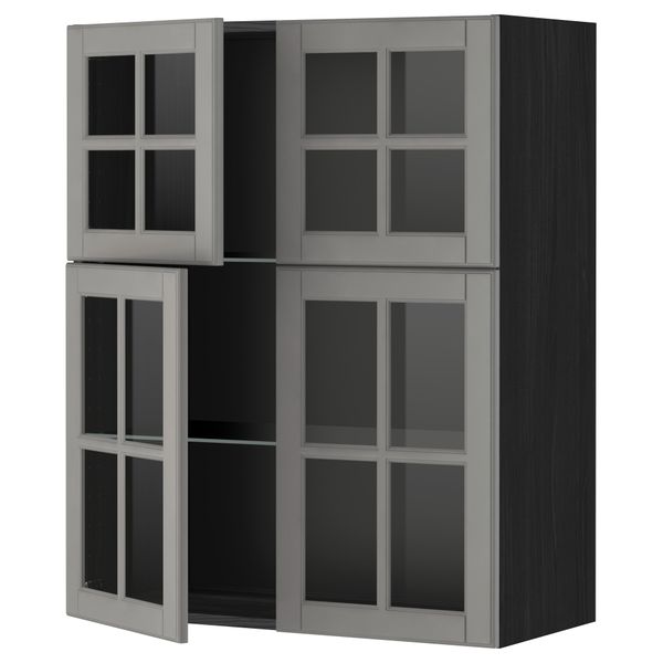 Навесной шкаф с полками, 4 стекло дверцы МЕТОД, черный, Будбин серый (80x100 см) - схема-чертеж с размерами