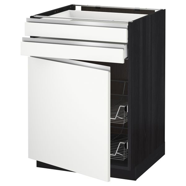 Напольный шкаф, дверца, 2 ящика, проволочных корзин МЕТОД / МАКСИМЕРА, черный, Нодста белый - схема-чертеж с размерами