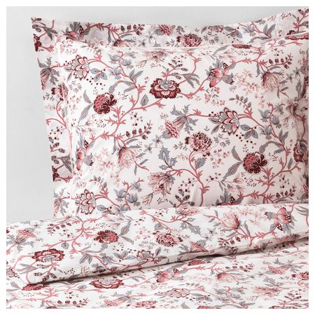 Пододеяльник и 1 наволочка, белый, розовый, 150x200/50x70 см IKEA СПРЭНГОРТ 203.903.24