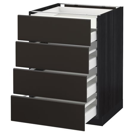 Напольный шкаф 4 фронтальных, 2 низких, 3 средних ящ, черный/Кунгсбакка антрацит 60x60 см IKEA МЕТОД / МАКСИМЕРА 192.205.06
