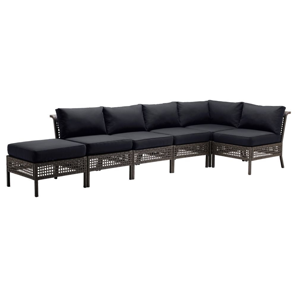 Садовый угловой диван 2+3, табурет КУНГСХОЛЬМЕН / КУНГСЭ, черно-коричневый, черный (328/142x80x73 см) - схема-чертеж с размерами