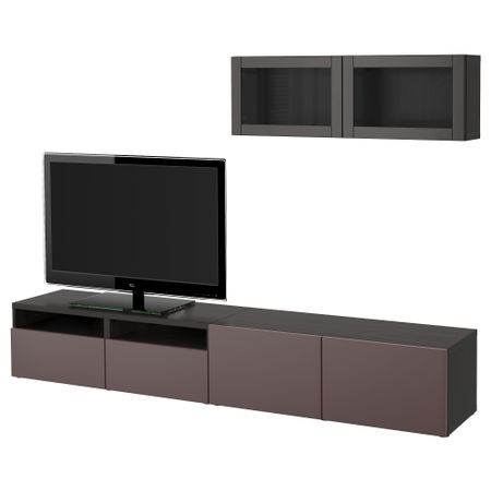 Шкаф для ТВ, комбинированный, стекляные дверцы БЕСТО, черно-коричневый, Вальвикен темно-коричневый, прозрачное стекло