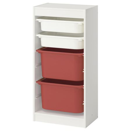 TROFAST Комбинация д/хранения+контейнеры - белый белый/красный 46x30x94 см