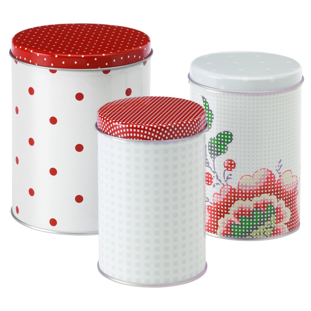 Набор емкостей, 3 штуки ИНБЬЮДАНДЕ, точечный, цветок квадраты - фото 1