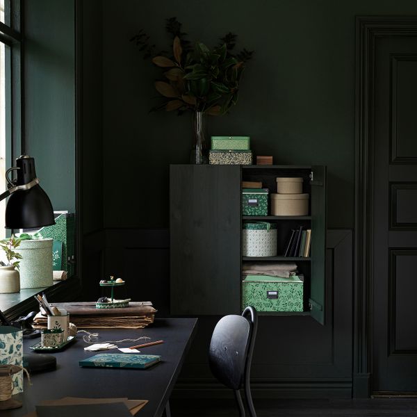 Коробка, 2 шт, круглой формы/зеленый с цветочным орнаментом IKEA АНИЛИНАРЕ 804.651.75 - схема-чертеж с размерами