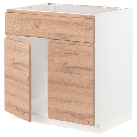 Шкаф под мойку/2 двери/фасад, белый/Воксторп под дуб 80x60 см IKEA METOD МЕТОД 694.467.01