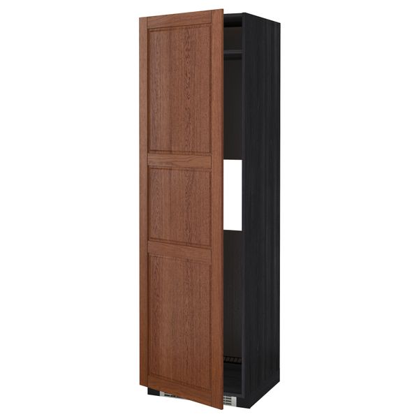Высокий шкаф для холодильника или морозильника, с дверцами МЕТОД, черный, Филипстад коричневый (60x60x200 см) - схема-чертеж с размерами