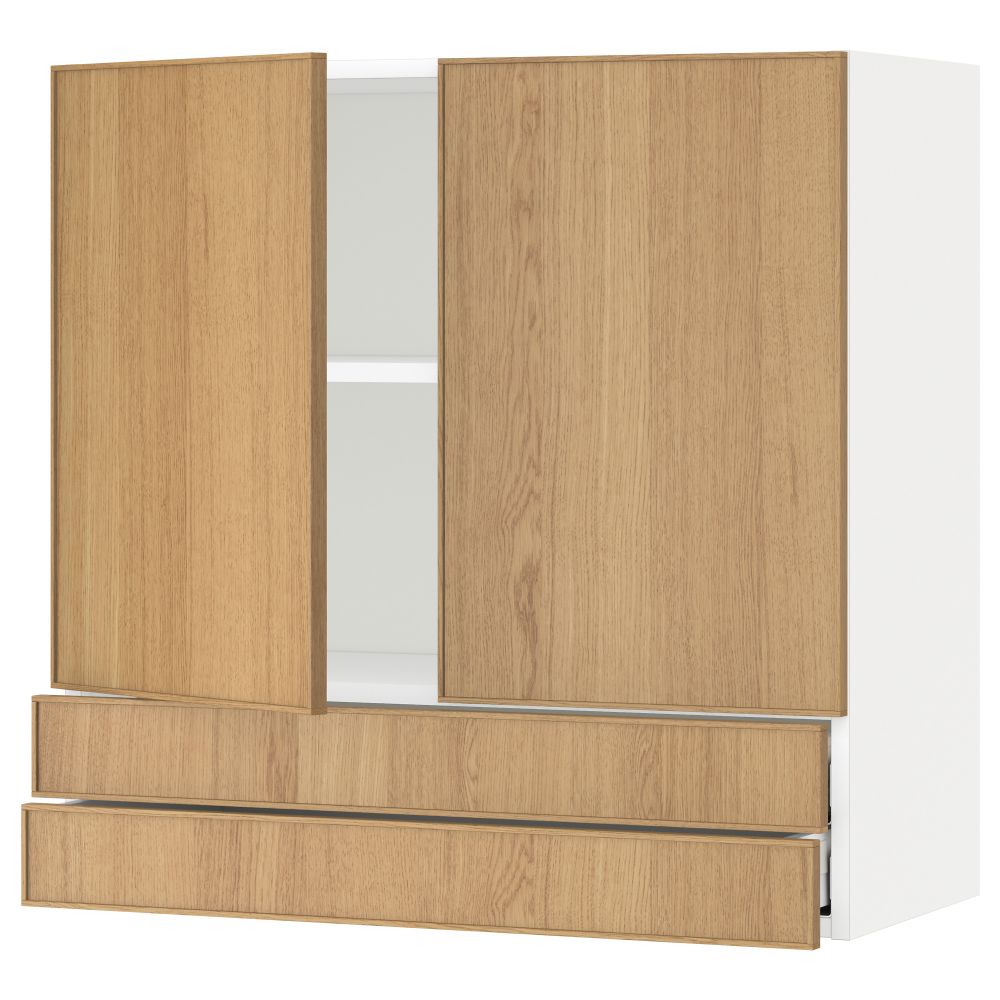 Навесной шкаф, 2 дверцы, 2 ящика МЕТОД / МАКСИМЕРА, белый, Экестад дуб - схема-чертеж с размерами