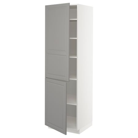 Высокий шкаф с полками, 2 дверцы, белый, Bodbyn серый, 60x60x200 см IKEA METOD МЕТОД 394.591.01