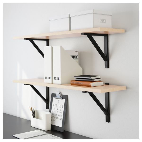 Полка навесная ЭКБИ ЕРПЕН / ЭКБИ ВАЛЬТЕР, березовый шпон, черный (119x28 см) - фото 3