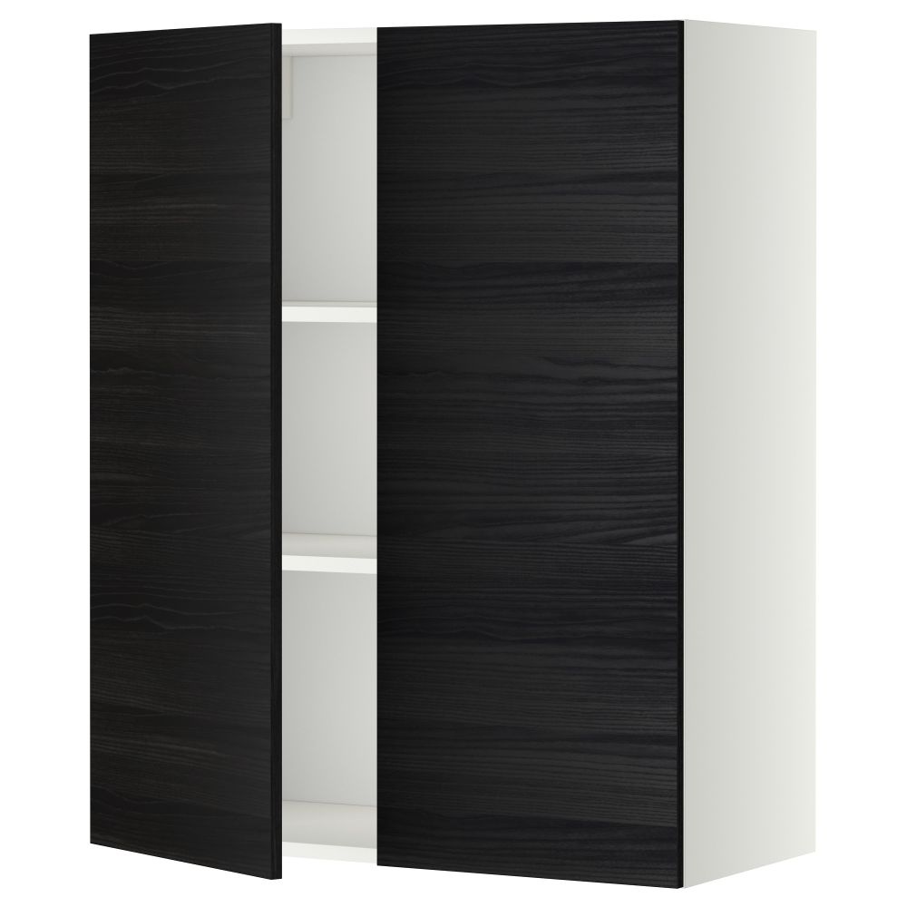 Навесной шкаф с полками, 2 дверцы МЕТОД, белый, Тингсрид черный - схема-чертеж с размерами