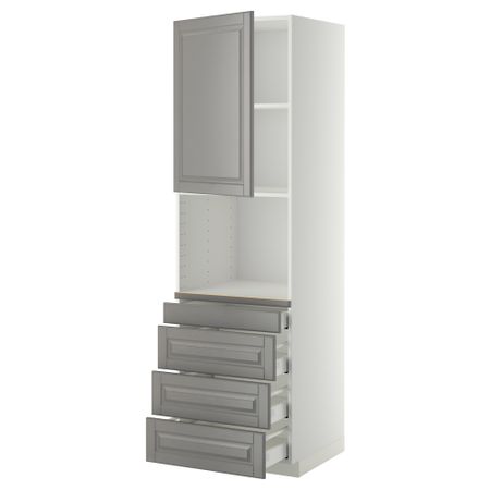 Высокий шкаф для комбинированния СВЧ, 4 ящика МЕТОД / МАКСИМЕРА, белый, Будбин серый