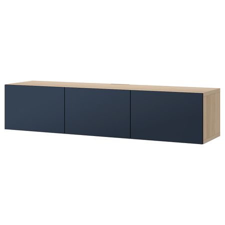 Тумба под ТВ, с дверцами, под беленый дуб/Нотвикен синий 180x42x38 см IKEA BESTÅ БЕСТО 893.307.14