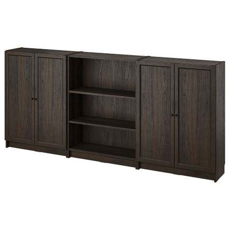 Стеллаж комбинация с дверцами, темно-коричневый под дуб, 240x30x106 см IKEA BILLY БИЛЛИ, OXBERG ОКСБЕРГ 895.781.25