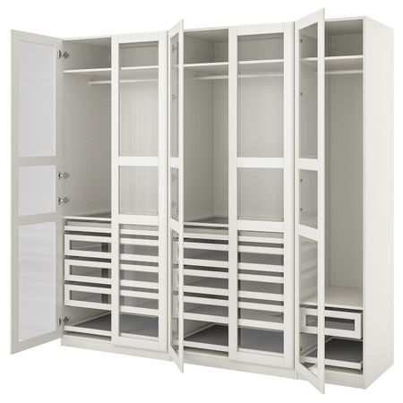 Гардероб, комбинация, белый/белый стекло 250x60x236 см IKEA PAX ПАКС / TYSSEDAL ТИССЕДАЛЬ 093.249.48