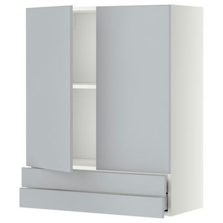Навесной шкаф, 2 дверцы, 2 ящика МЕТОД / МАКСИМЕРА, белый, Веддинге серый
