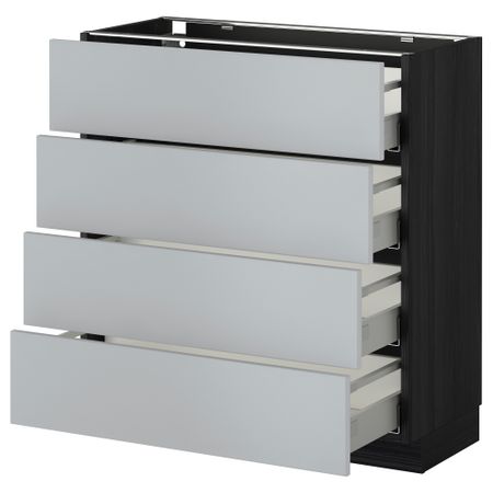 Напольный шкаф 4 фронтальных панели, 4 ящика МЕТОД / МАКСИМЕРА, черный, Веддинге серый