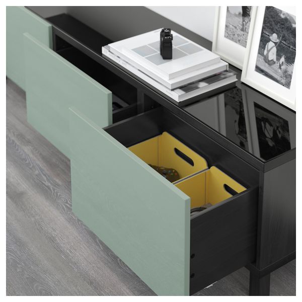 Комбинация для хранения с ящиками БЕСТО, черно-коричневый, Сельсвикен глянцевый/серо-зеленый светлый (180x40x48 см) - схема-чертеж с размерами