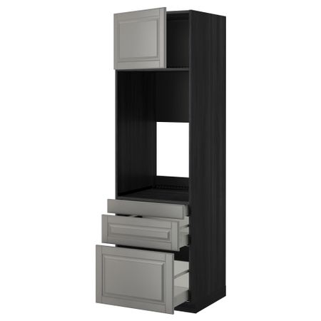 Высокий шкаф для двойной духовки, 3 ящика, дверца МЕТОД / МАКСИМЕРА, черный, Будбин серый