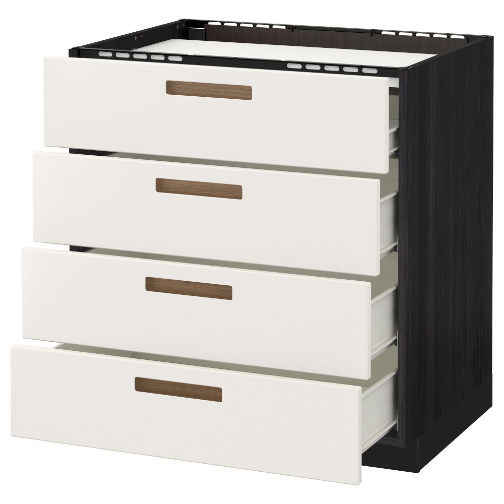 Напольный шкаф, 4 фронтальных панели, 4 ящика МЕТОД / ФОРВАРА, черный, Мэрста белый - схема-чертеж с размерами