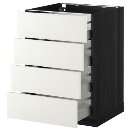 Напольный шкаф 4 фронтальных панели, 4 ящика МЕТОД / МАКСИМЕРА, черный, Хэггеби белый