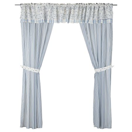 Гардины с прихватом, 2 шт + ламбрекен ВОРИРИС, синий (145x220 см)