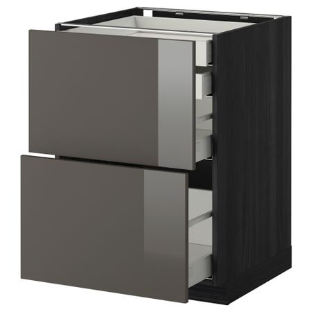 Напольный шкаф 2 фронтальные панели, 2 нижних, 1 средний, 1 высокий ящик МЕТОД / МАКСИМЕРА, черный, Рингульт серый