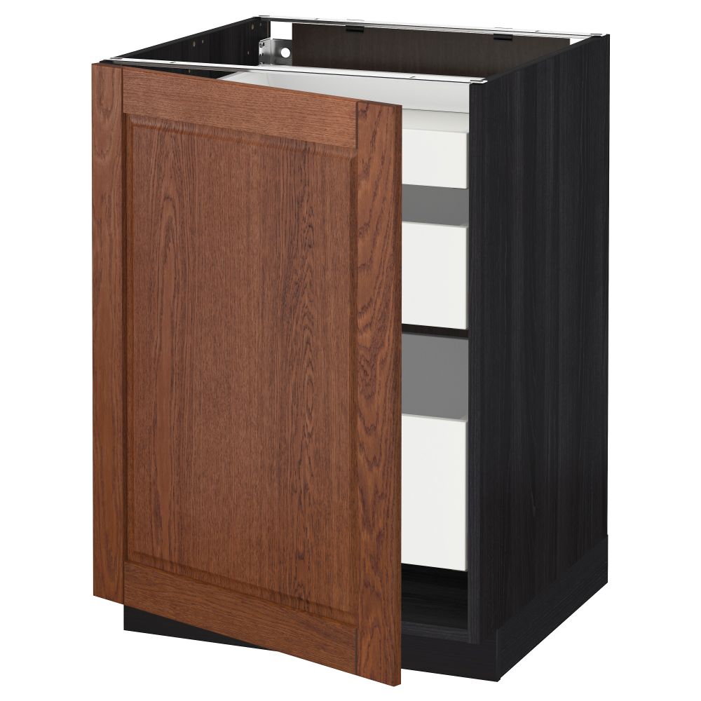 Напольный шкаф с 1 дверцей, 3 ящика МЕТОД / МАКСИМЕРА, черный, Филипстад коричневый - схема-чертеж с размерами