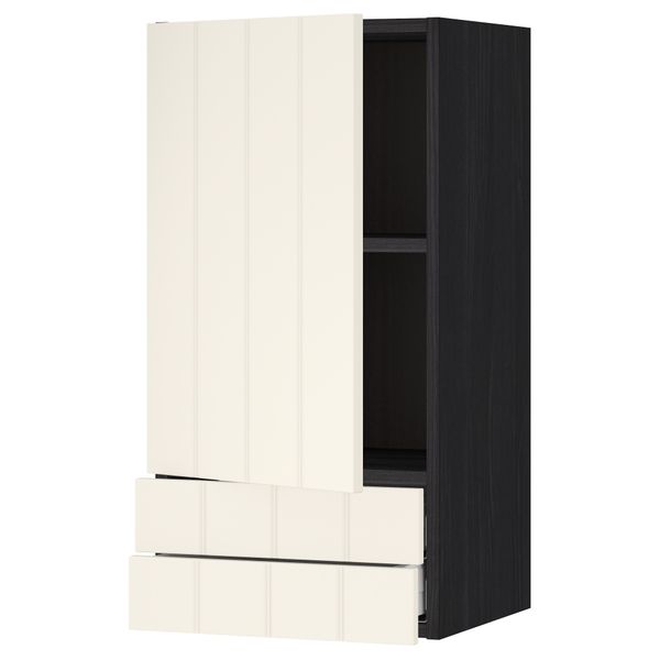 Навесной шкаф с дверцей, 2 ящика МЕТОД / МАКСИМЕРА, черный, Хитарп белый с оттенком - схема-чертеж с размерами