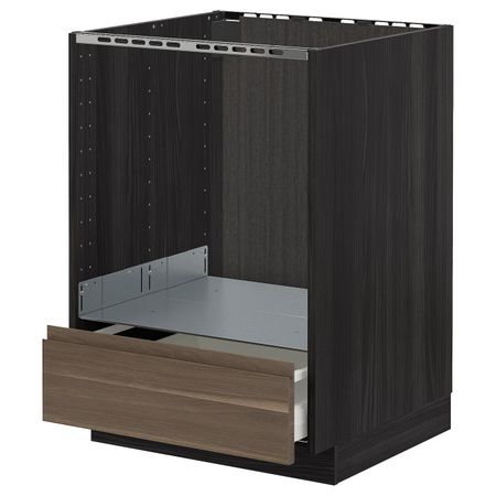 Напольный шкаф для духовки, с ящиком, черный/Воксторп грецкий орех 60x60 см IKEA МЕТОД / МАКСИМЕРА 892.383.53