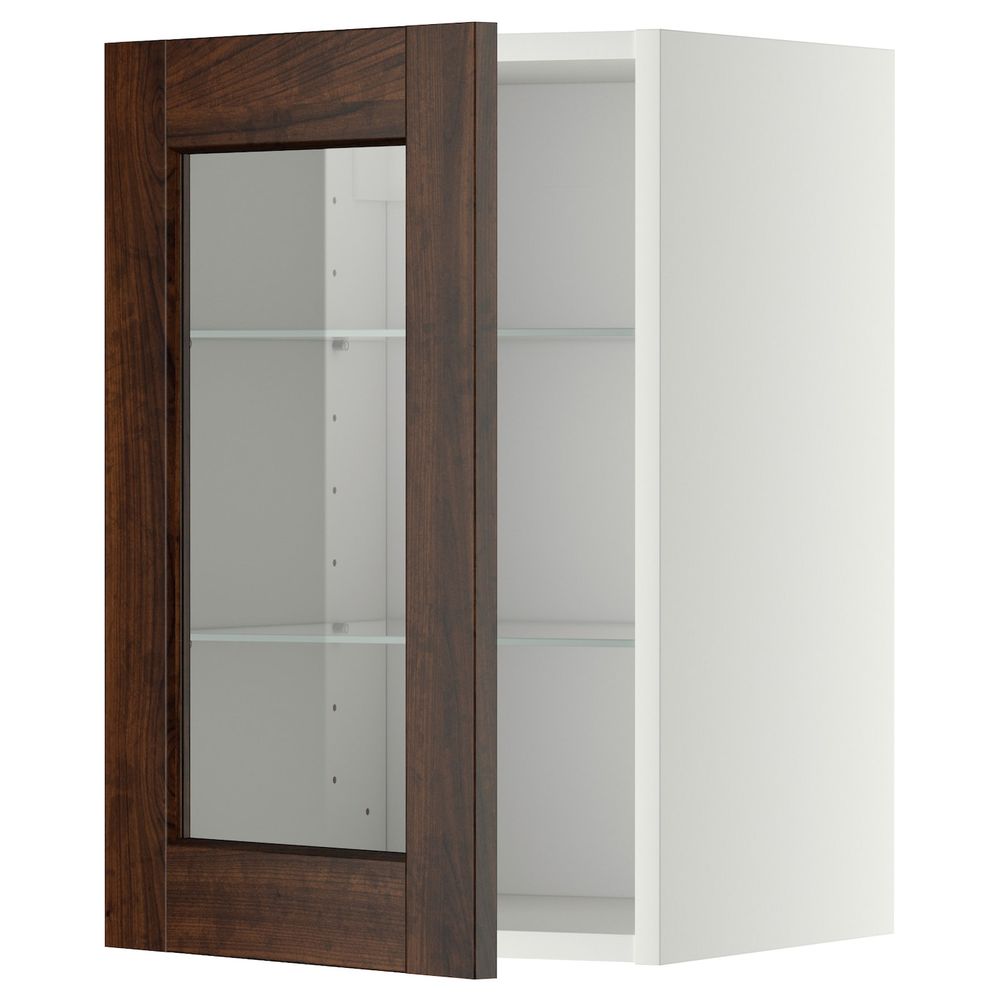 Навесной шкаф/полки/стеклян дверца, белый/Эдсерум коричневый 40x60 см IKEA METOD МЕТОД 794.456.16 - фото 1