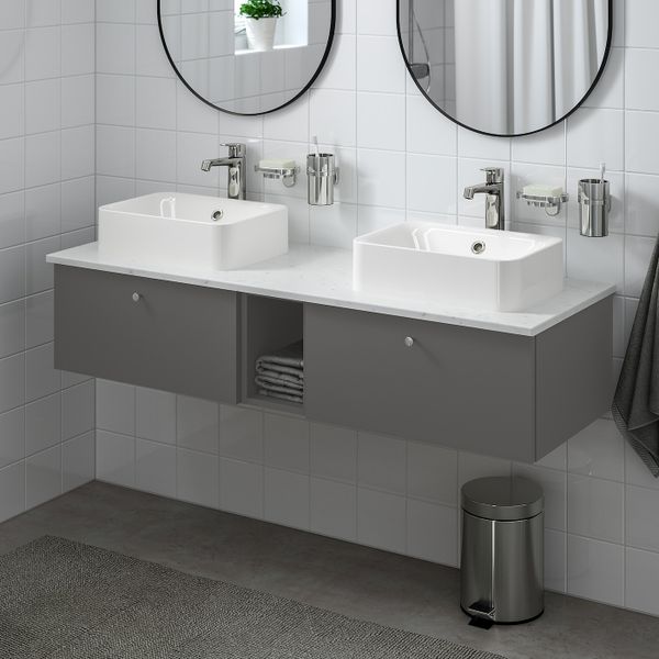 Шкаф со столешницей 45x32 раковина, Гилльбурен темно-серый/под мрамор БРОГРУНД смеситель 142x49x43 см IKEA GODMORGON/TOLKEN - фото 2