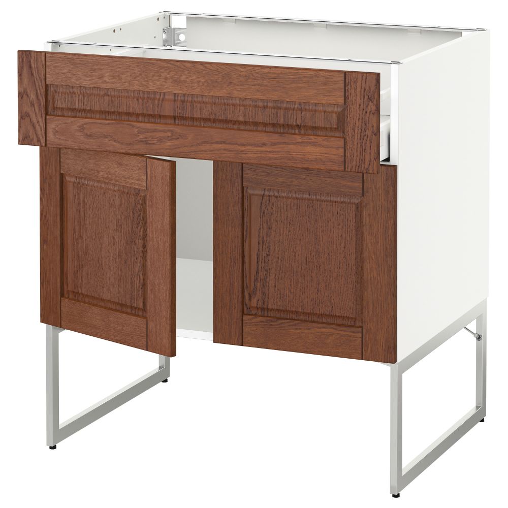 Напольный шкаф, полки, ящик, 2 двери МЕТОД / МАКСИМЕРА, белый, Филипстад коричневый - схема-чертеж с размерами