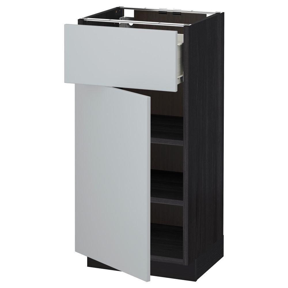 Напольный шкаф с ящиком, дверью МЕТОД / ФОРВАРА, черный, Веддинге серый - схема-чертеж с размерами