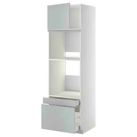 Высокий шкаф для духовки комбинированный, духовка + дверца, 2 ящика МЕТОД / МАКСИМЕРА, белый, Веддинге серый