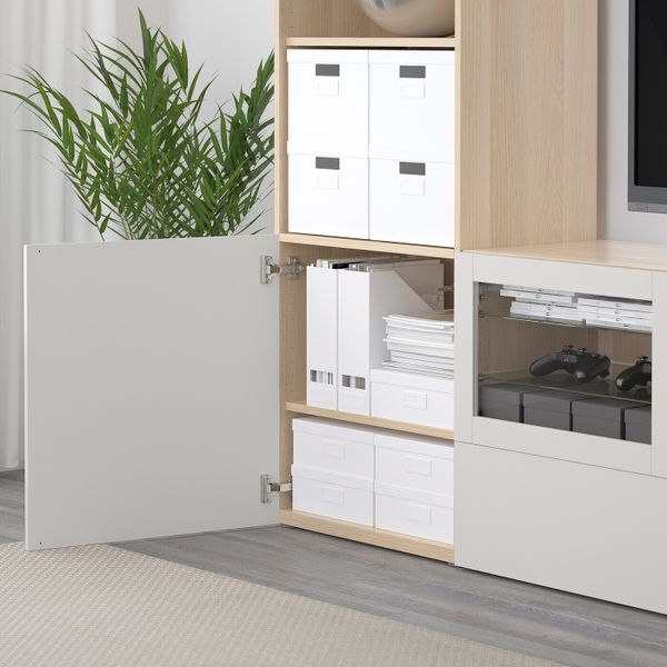 Шкаф для ТВ, комбинированный, стекляные дверцы, под беленый дуб, Лаппвикен светло-серый прозрачное стекло 240x40x230 см IKEA - фото 4