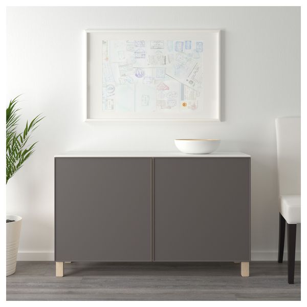 Комбинация для хранения с дверцами БЕСТО, под беленый дуб, Грундсвикен темно-серый (120x42x74 см) - схема-чертеж с размерами